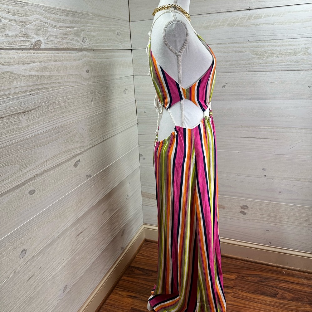 May & July Bold Striped Cut Out Maxi Dress M FREE SHIP - Picture 2 of 5